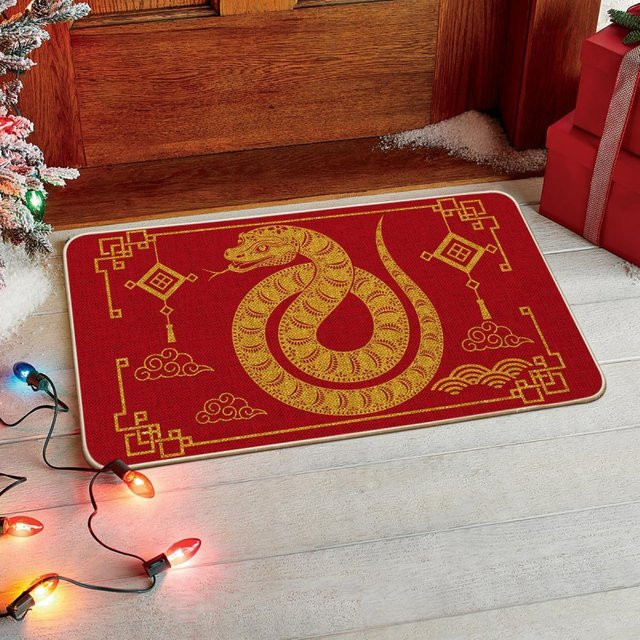 VIKAMA2025 Fußmatte Chinesisches Sternzeichen Schlange Mond Neujahr Home Decor Rot B/T: 60 x 40 cm - Bild 1