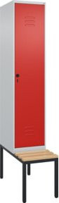 C+P Spind Classic PLUS Garderobenschrank mit Sitzbank, 1 Abteil, Sicherheits-Drehriegel und 4 Garderobenhaken, Farbe: Rot, B/T/H: 212,0 x 40,0 x 81,5 cm - Bild 1