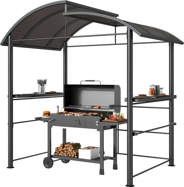 Outsunny Grillpavillon BBQ Pavillon mit Flammschutzdach und UV-Schutz aus Stahl in Dunkelgrau, B/T/H: 240 x 150 x 230 cm - Bild 1