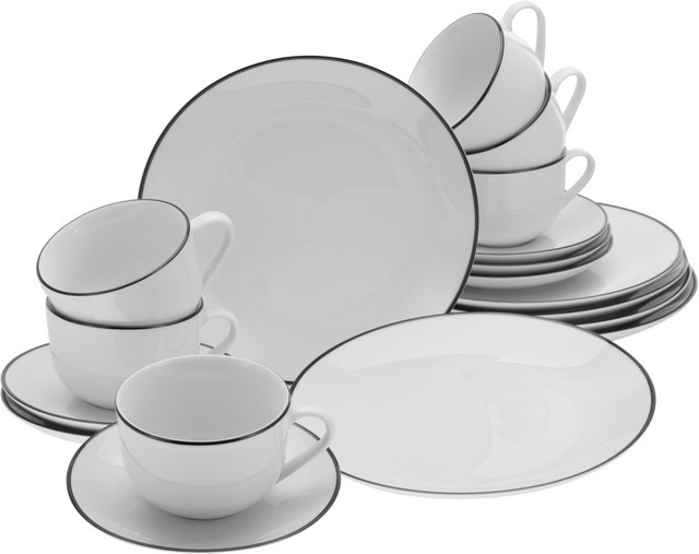 CreaTable Kaffeeservice Luna Black Line aus Porzellan, 18-teilig, Weiß/Schwarz - Bild 1