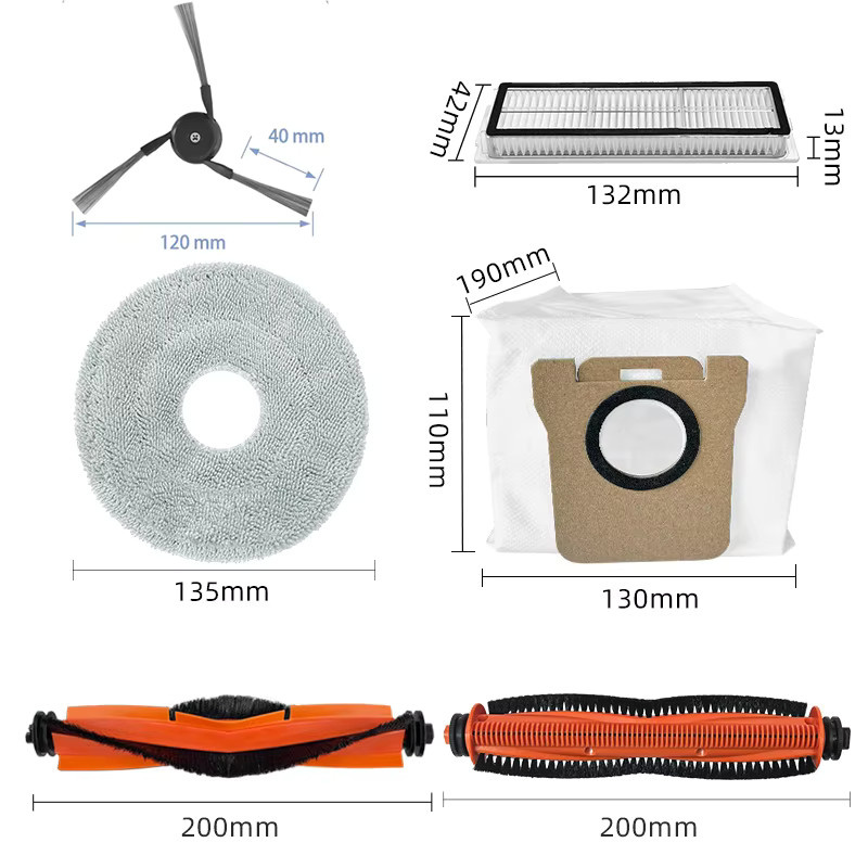 Fxaizl Zubehör-Set für Xiaomi Mijia 5 PRO OV21CN in Multicolor mit Tricut-Bürste, Hauptseitenbürste, HEPA-Filter, Mopptuch und Staubbeutel - Bild 2