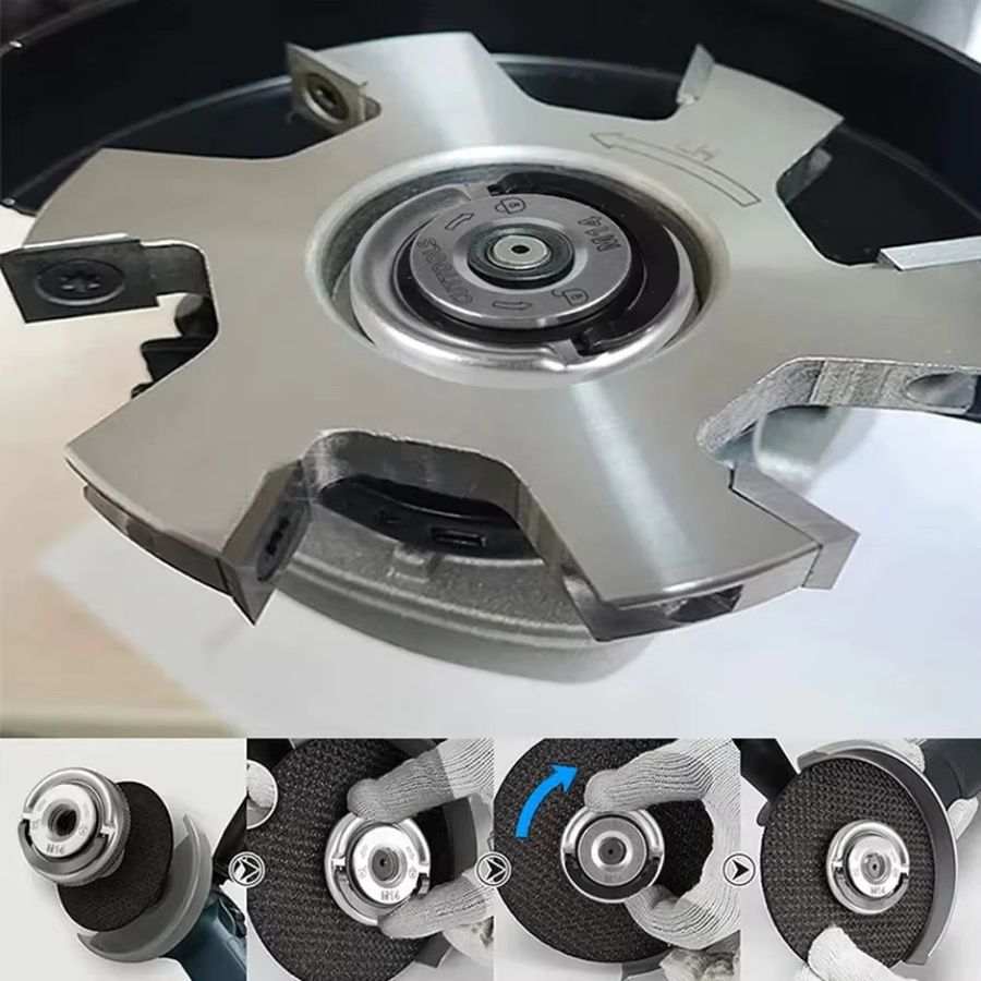 Universal Schnellspanner Set für Winkelschleifer mit M10 und M14 Gewinde, Selbstsichernde Pressplatte und Flanschmutter, Farbe: Silber - Bild 3