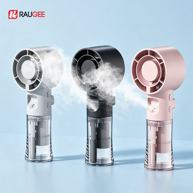 Mini tragbarer Handventilator mit Luftbefeuchter und Sprühfunktion von raugee in Pink, USB-aufladbar - Bild 1
