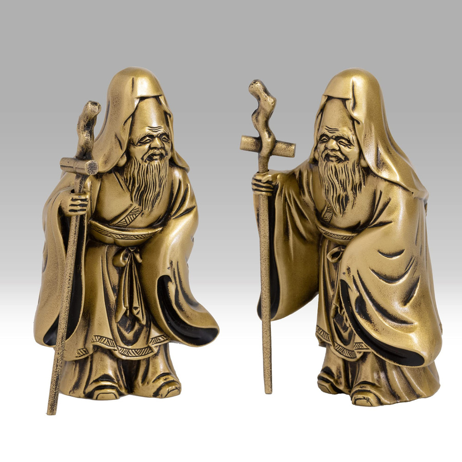 Buddhistische Statue Fukurokuju Silky Gold von VALLETTA JAPAN, Bildhauer Makita Shuun, Antikgold, Takaoka Kupferwaren, Höhe: 8,5 cm, Breite: 5,2 cm, Tiefe: 3,5 cm - Bild 5
