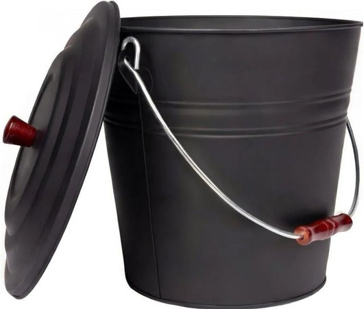 BLACK OAK Ascheeimer KATLA in Schwarz aus Metall mit Deckel, 15 l Volumen, robuster Aschebehälter für Kaminofen und Grill