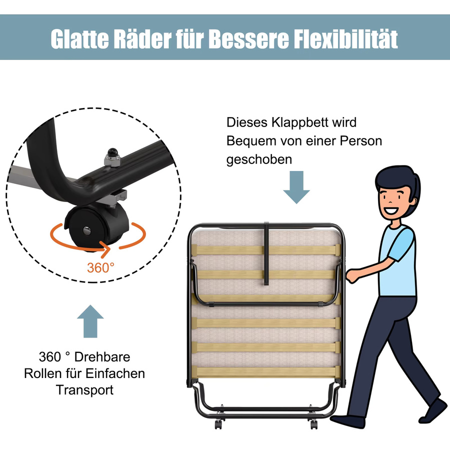 GOFLAME Klappbares Gästebett mit Matratze aus Rückstellschaum in Blau, B/L: 80 x 190 cm - Bild 3