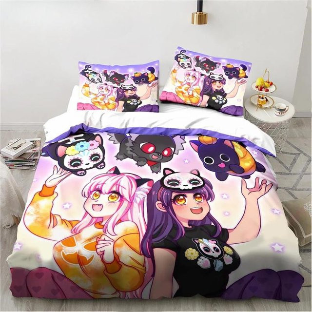 Aphmau Bettwäsche-Set mit Flügel-Cartoon-Design für Kinder, bestehend aus Bettbezug und Kissenbezug, B/H: 175 x 220 cm - Bild 1