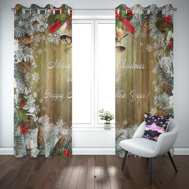 Yiran Furniture Weihnachtsvorhänge mit Schneeflocken-Print in Weiß, 2er-Set mit Ösen, Breite: 50 cm, Höhe: 130 cm - Bild 1