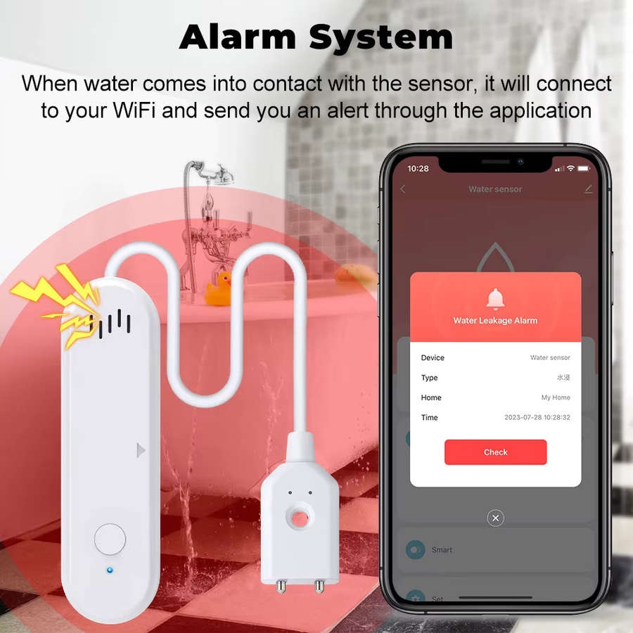 ONENUO WiFi Wasser Sensor mit Tuya App-Anbindung, Leckage Detektor und 80dB Alarm System in Weiß - Bild 3