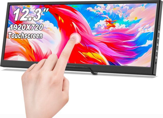 Pisichen Tragbarer 12,3 Zoll Monitor mit Touchscreen, IPS LCD Display, HDMI und USB-C, Schwarz - Bild 1