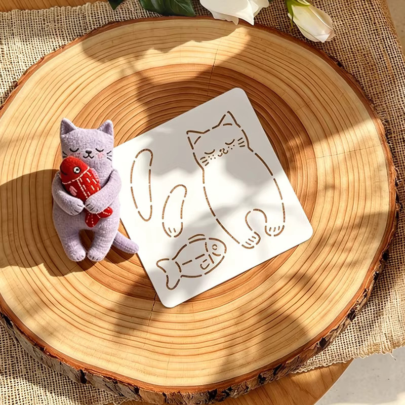 YOMDID Mini-Patchwork-Schablone mit Katzen- und Fischmotiv, transparente DIY-Quilt-Schablone aus PET zum Nähen - Bild 2