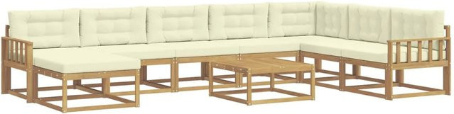 vidaXL Outdoor-Sofagarnitur aus Akazienholz in L-Form mit 9 Teilen, Weiß und Beige - Bild 1