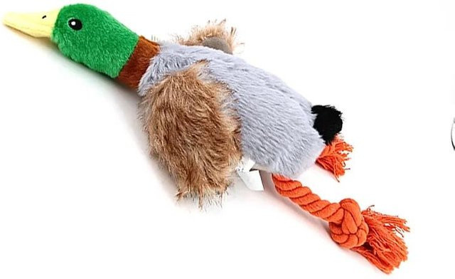 MARKET-3 Kauspielzeug für Hunde, Plüsch-Ente, Quietschtier, mit Seil - Bild 1