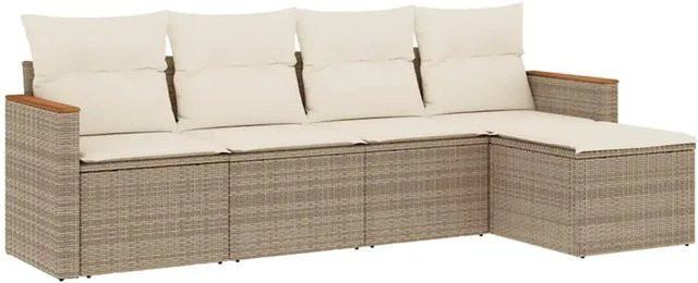 vidaXL 5-tlg. Garten-Sofagarnitur in L-Form aus Poly-Rattan mit Kissen in Beige - Bild 1