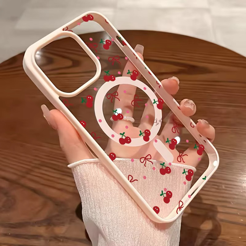 Transparente Handyhülle mit rotem Kirschbogen Design für iPhone 17 Pro Max, iPhone 17 Air, 16E, 16 Plus, 15, 14, 13, 12, 11 mit MagSafe Magnetfunktion - Bild 1