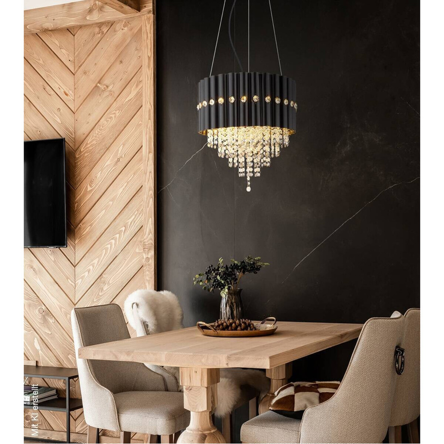Globo Lighting Lüsterkrone ELEOS 63149-3 in Schwarz aus Metall und Kristall, H: 150 cm, D: 40 cm, 3 E27 Fassungen - Bild 2