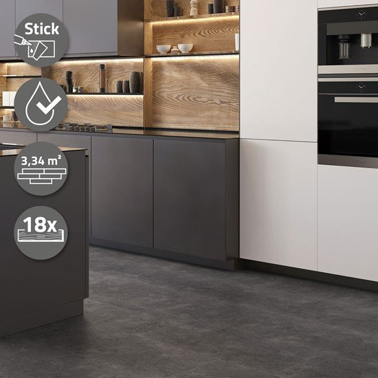 ML-Design Selbstklebender Vinylboden in Grau Zement Optik, 90 Stück, B: 61 cm, T: 30,5 cm, H: 0,2 cm - Bild 1