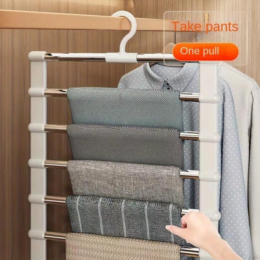 MGB Faltbare Hosenbügel aus Edelstahl in Silber für Jeans und Leggings, 5er Set - Bild 1