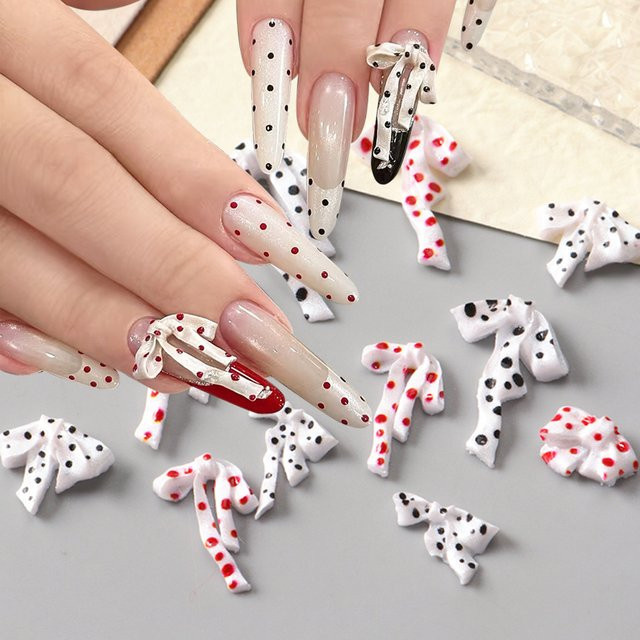 Full Beauty Nagelcharms, Schleifenknoten, Schwarz & Rot, 50/100 Stück - Bild 1