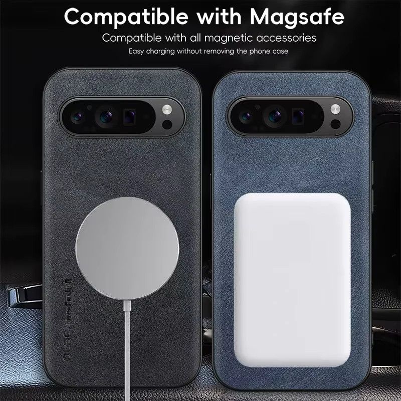 Magnetische Retro-Leder-Handyhülle für Google Pixel 10 Pro XL 9 8 7 in Braun mit MagSafe Wireless Charging Kompatibilität - Bild 2