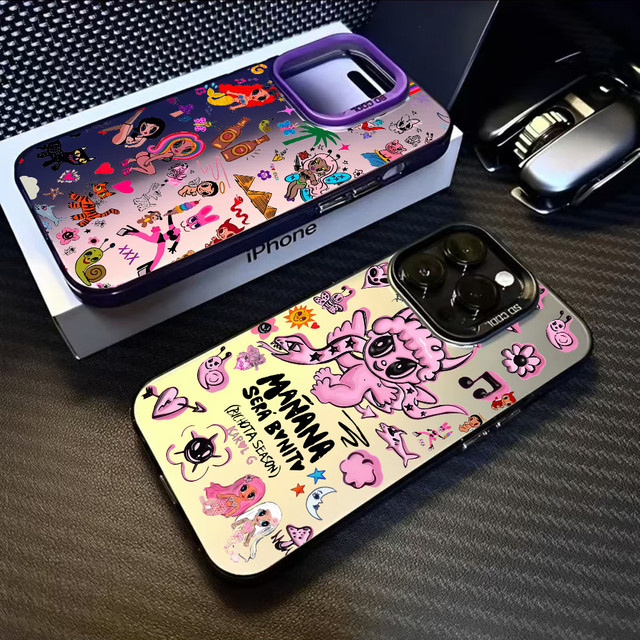 Karol G Mañana Será Bonito Handyhülle für iPhone 16 15 14 13 12 11 Pro Max Schwarz Matt Mehrfarbig Laser Metallic Aurora Design - Bild 1