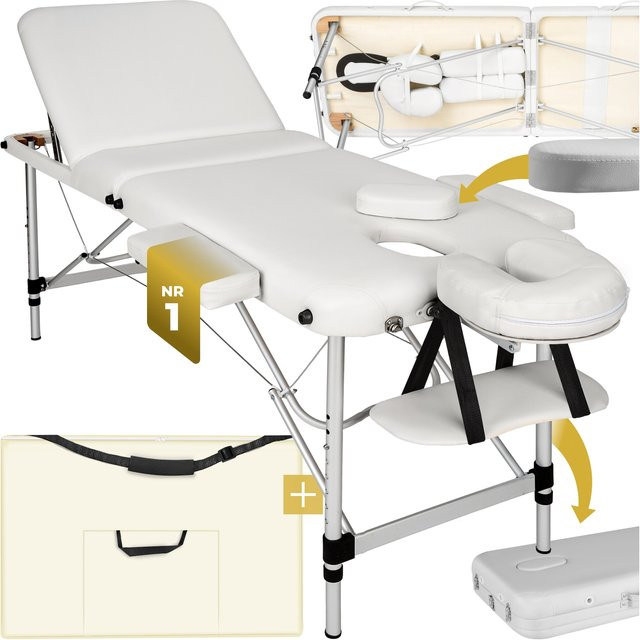 tectake 3 Zonen Massageliege mit Aluminiumgestell und Polsterung in Weiß, H x B x T: 90 x 95 x 210 cm - Bild 1