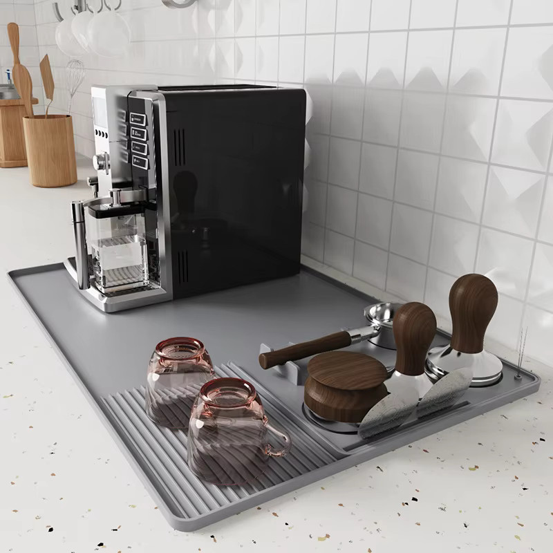 JUSTINLAU Silikon Kaffee-Tampermatte in Grau, rutschfeste Espresso-Tampstation und Bar-Abtropfmatte für Barista-Werkzeuge - Bild 1