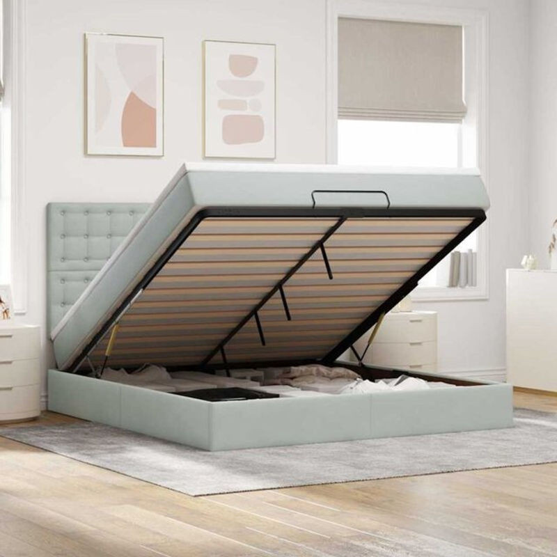 Vidaxl Ottoman Polsterbett mit Matratzen und LED in Grau aus Samt, B/T/H: 180 x 200 x 128 cm - Bild 1