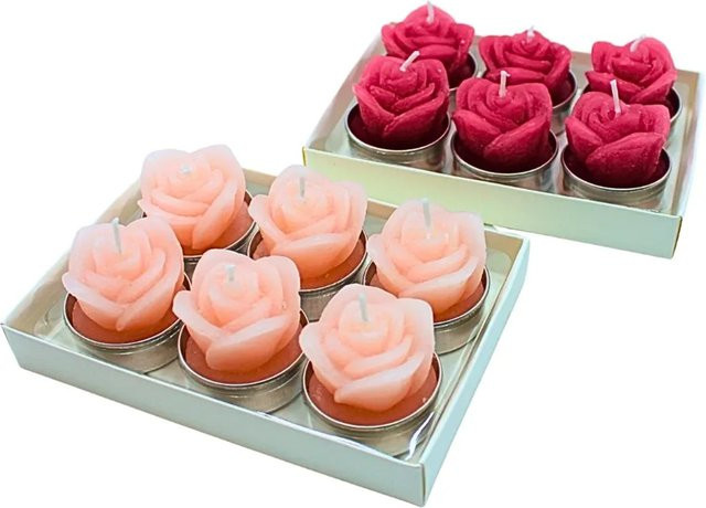 12er Set Rosenkerzen Dekohelden24 Blumenkerzen in Form einer Rose in Pink und Rosa, B/T/H: 4 x 4 x 4 cm pro Kerze - Bild 1