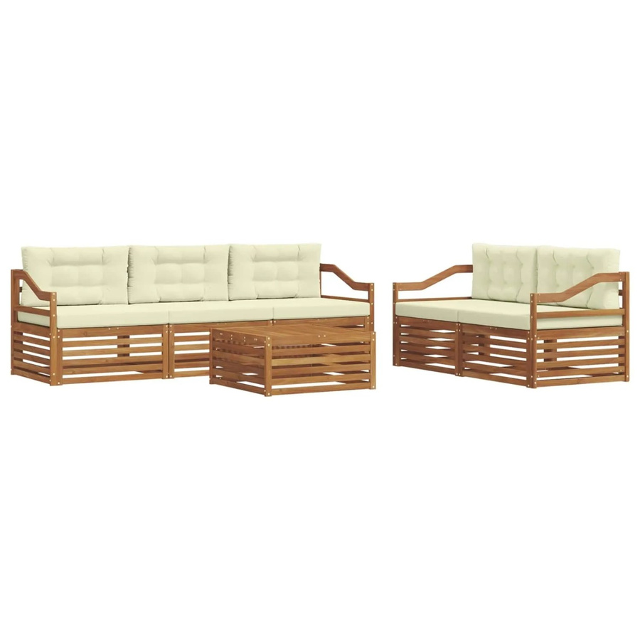 vidaXL Outdoor-Sofagarnitur 6-teilig aus Akazienholz mit Kissen in Natur und Creme - Bild 2