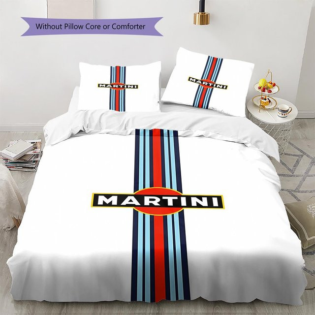 Martini Racing Muster Bettwäsche Set aus Polyester in Weiß, 1 Bettbezug und 2 Kissenbezüge, B/H: 135 x 200 cm - Bild 1