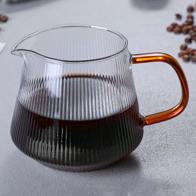 Leeseph Glas Kaffeebehälter mit vertikalem Streifenmuster zum Übergießen von Kaffee und Tee, hitzebeständig und mikrowellengeeignet, transparent, 400 ml und 600 ml - Bild 1