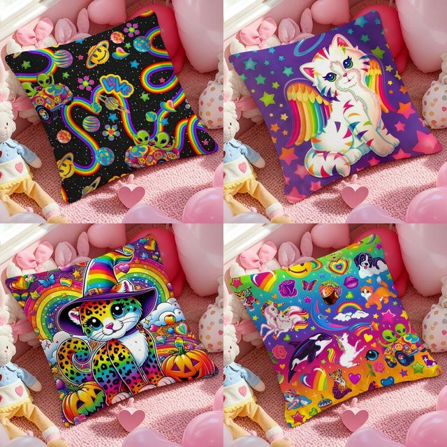 L-Lisa Frank Kissenbezug mit Grafikmuster in Schwarz und Multicolour, B/T/H: 30 x 30 x 30 cm - Bild 1