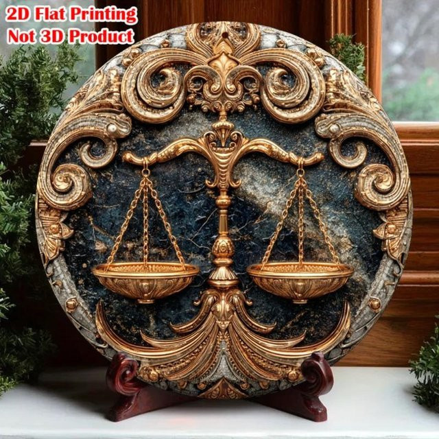 Rundes Vintage Wandschild aus Aluminium mit Waage-Motiv von CIFBUY, Durchmesser: 20,3 cm - Bild 1