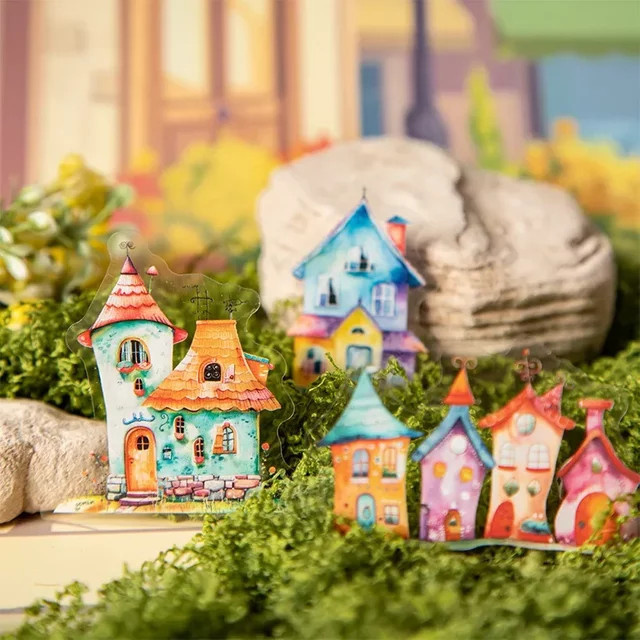 10 Stück PET-Aufkleber mit Haus- und Landschaftsmotiven in Mehrfarbig - Bild 1