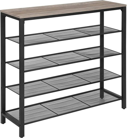 Vasagle Schuhregal im Vintage-Design mit 4 Ebenen aus Stahlgitter, Grau-Schwarz, B/T/H: 100 x 30 x 92,5 cm