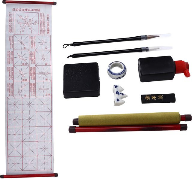 Chinesisches Kalligraphie-Set mit Schreibpinseln, Tintenhalter und Waschbecken in Multicolor - Bild 1