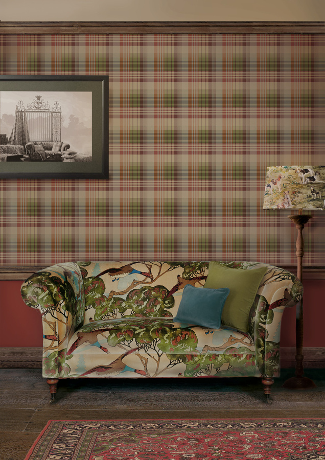 Mulberry Home Tapete Ancient Tartan in Rot und Pflaume, klassisches Karomuster, Vlies - Bild 1