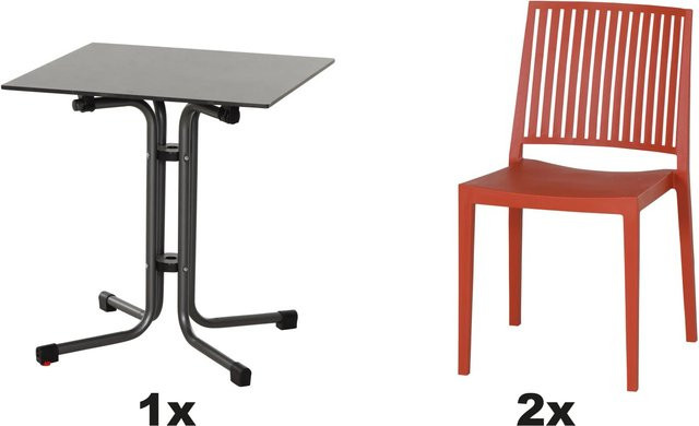 Siena Garden Gartenmöbel Set Lane 3-teilig mit 2 Stühlen und 1 runden Tisch in Brick Red, Tisch Durchmesser: 65 cm - Bild 1