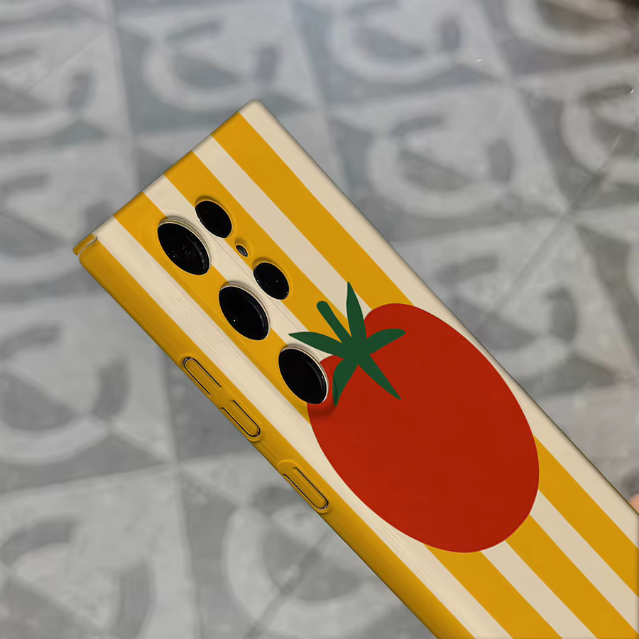 Stoßfeste Doppelschicht Handyhülle mit gelb gestreiften Tomaten für Samsung Galaxy S25 Ultra, S24 und S23 Ultra Plus - Bild 4