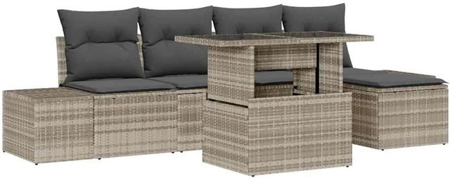 vidaXL 6-teiliges Garten-Sofa-Set aus Poly Rattan in Hellgrau mit Kissen und Stauraum - Bild 1
