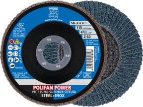 PFERD TOOLS POLIFAN POWER Fächerscheibe PFC konisch, Farbe: Blau, Durchmesser: 115 mm, Bohrung: 22,23 mm, Korn: Z60, für Stahl und Edelstahl - Bild 1