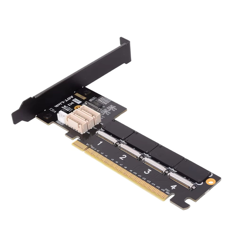 ADT-Link PCI-E 4.0 X16 FFC Grafikkarte GPU Verlängerungskabel mit One to Four Split Adapter in Schwarz - Bild 2