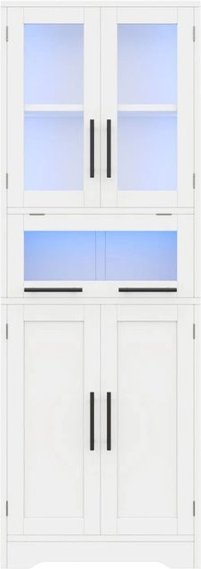 PXloue Badezimmer Hochschrank freistehend in Weiß mit LED-Glastüren und verstellbaren Einlegeböden, H x B x T: 170 x 60 x 30 cm - Bild 1
