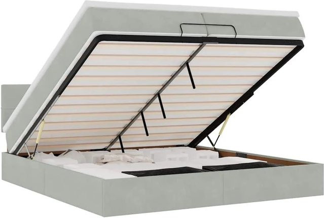 vidaXL Ottoman-Bett mit Matratzen und LED-Beleuchtung in Hellgrau, Samt, B/T: 200 x 200 cm - Bild 1
