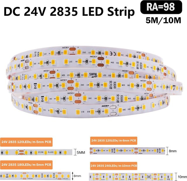 XUNATA LED-Streifenlicht 24V mit SMD 2835 LEDs, Selbstklebend, Weiß, verschiedene Farbtemperaturen und LED-Dichten wählbar - Bild 1