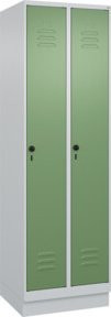 C+P Spind Classic PLUS Garderobenschrank mit Sockel, 2 Abteile, Grau und Grün, B/T/H: 195 x 60 x 50 cm - Bild 1
