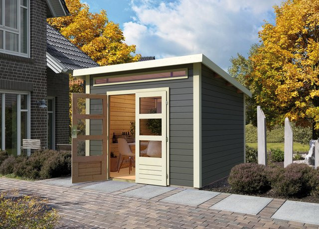Gartenhaus aus Holz KANDERN 6 in Terragrau mit Flachdach, B/T: 274 x 274 cm, Wandstärke 28 mm - Bild 1