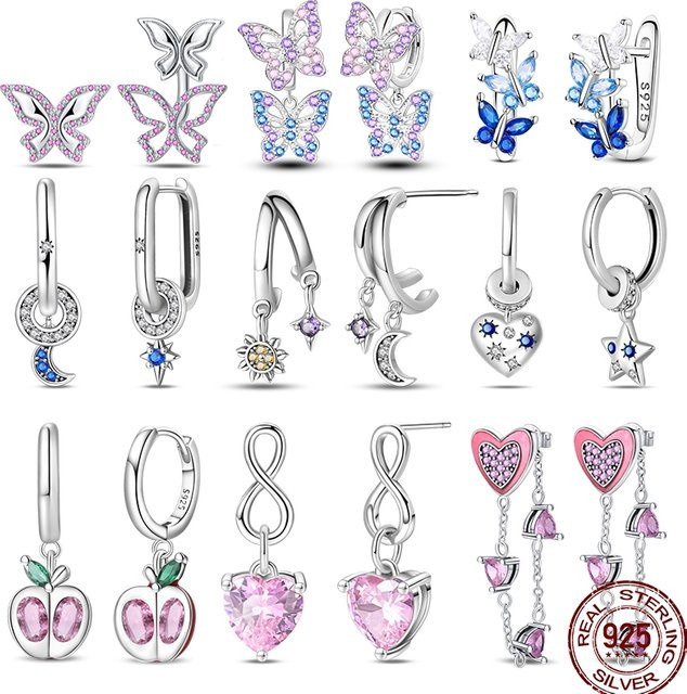 Pandach Ohrringe, 925 Silber, Schmetterling, rosa, Zirkonia, Damen - Bild 1