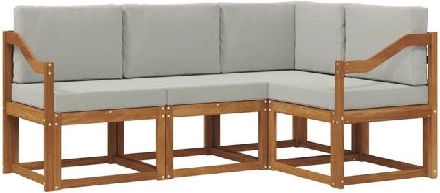 vidaXL Outdoor-Sofagarnitur L-Form aus massivem Akazienholz mit Kissen in Natur und Hellgrau - Bild 1